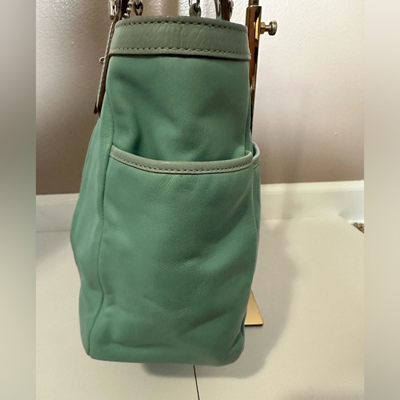 Coach EUC Turquoise Leather Pleated Gallery Shoulder Tote with COA - Picture 7 of 17